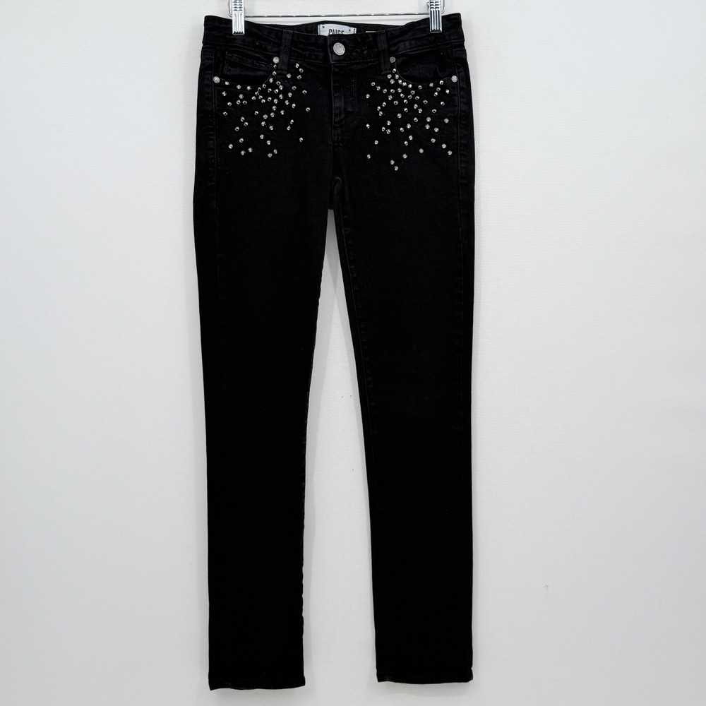 Paige Studded Skyline Ankle Jeans Womens 27 Black Edgy Rocker Punk Bloomingdales